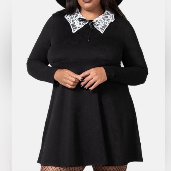 Killstar Charmed School Dress Black White Lace Collar Wednesday Addams Size XXL - Picture 2 of 12